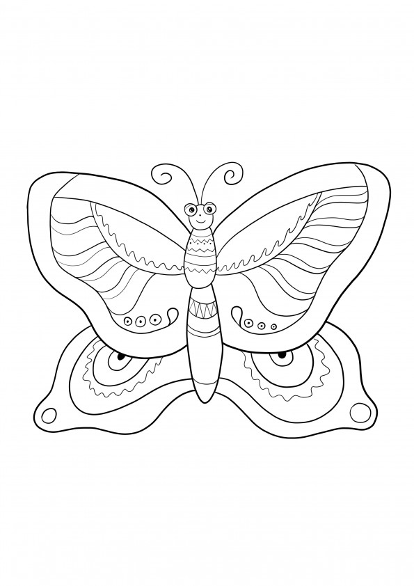 Şirin açık kanatlı kelebek ücretsiz boyama sayfası