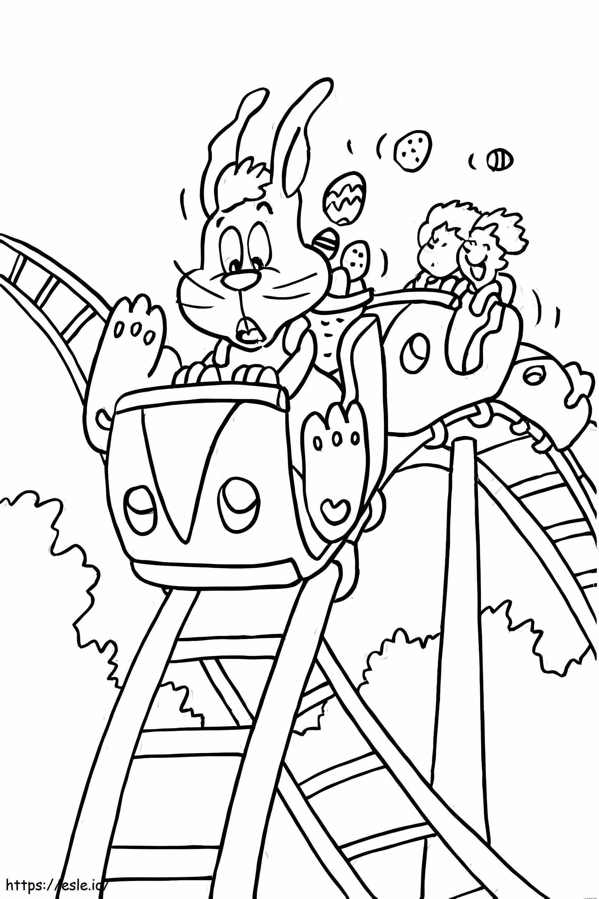 Coloriage Lapin de Pâques sur les montagnes russes à imprimer dessin