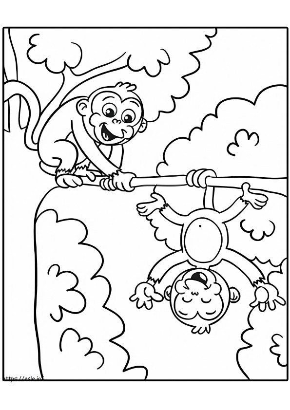 Dois macacos engraçados para colorir