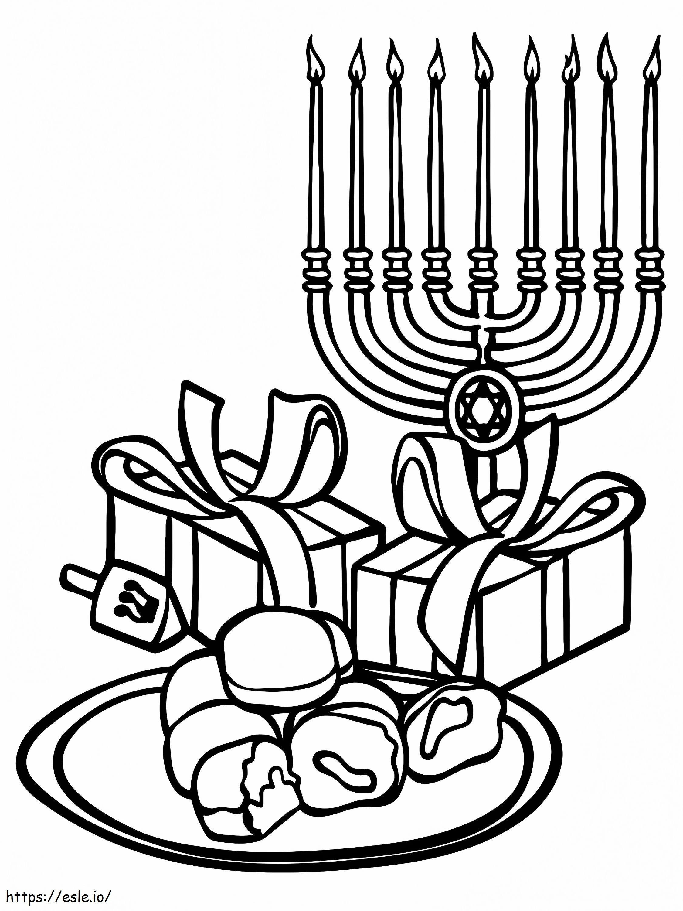 Presentes e menorá de Hanukkah para colorir