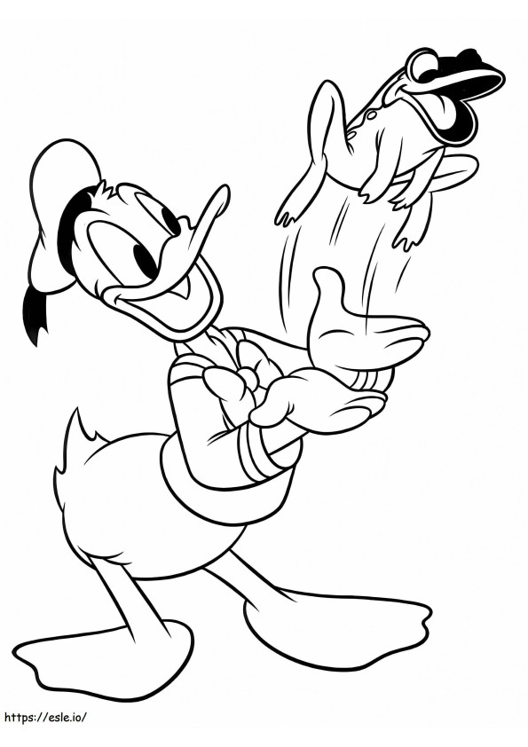 Coloriage Donald Duck avec une grenouille à imprimer dessin
