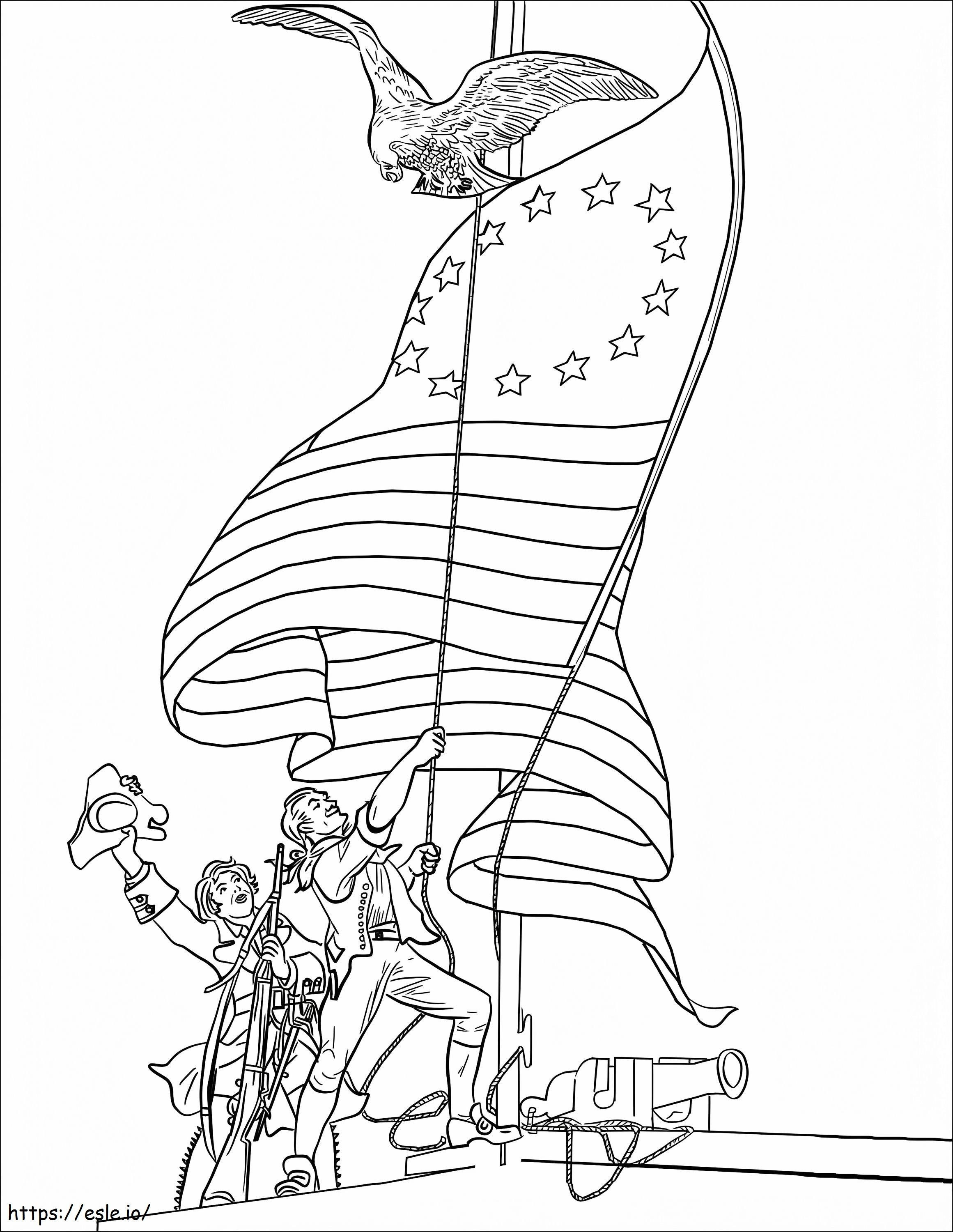 Patriots Raising An American Flag coloring page