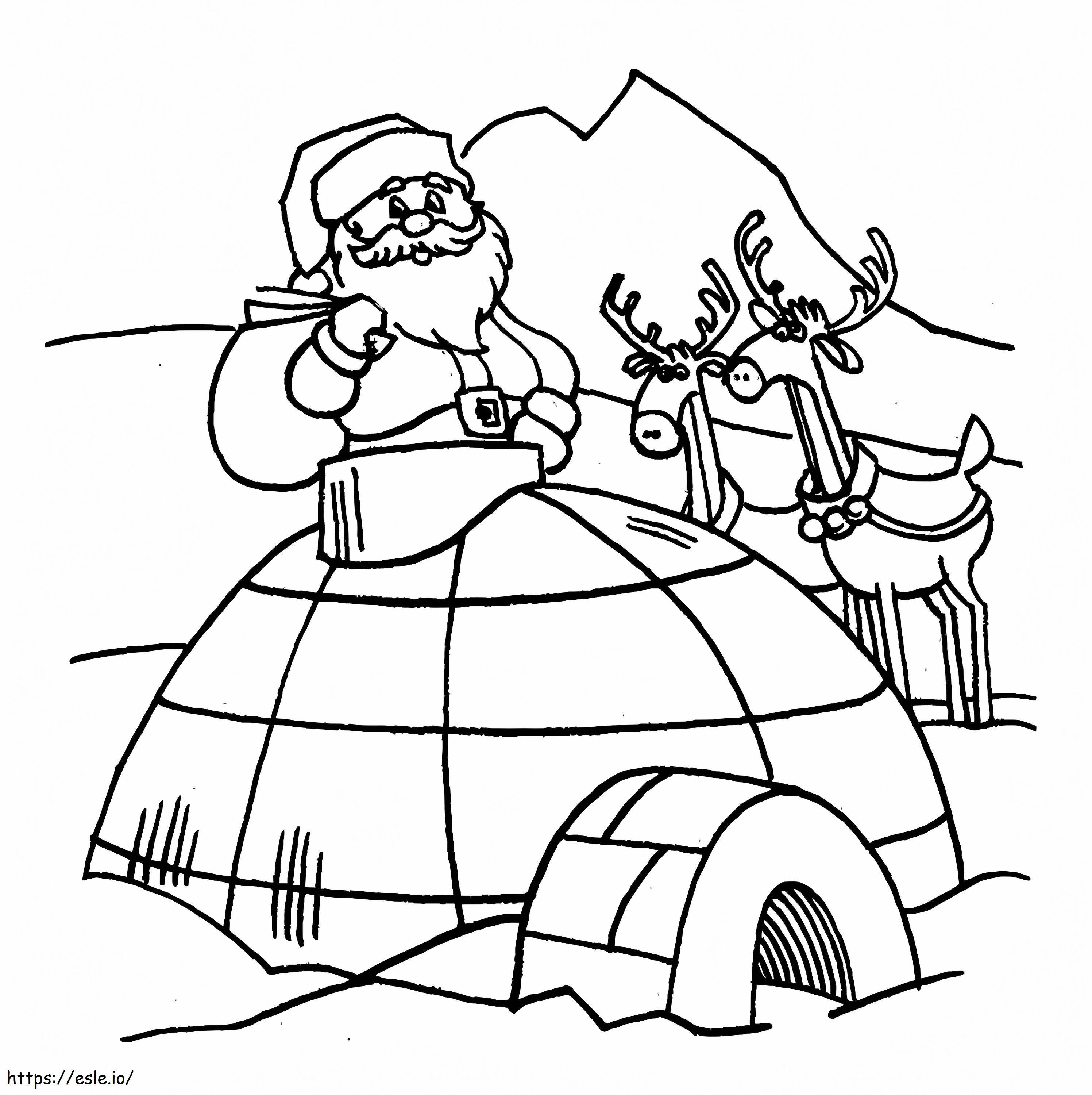 Coloriage Père Noël avec Igloo à imprimer dessin