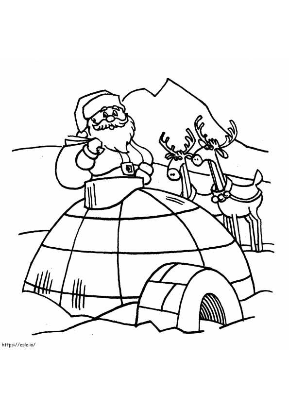 Papá Noel con iglú para colorear