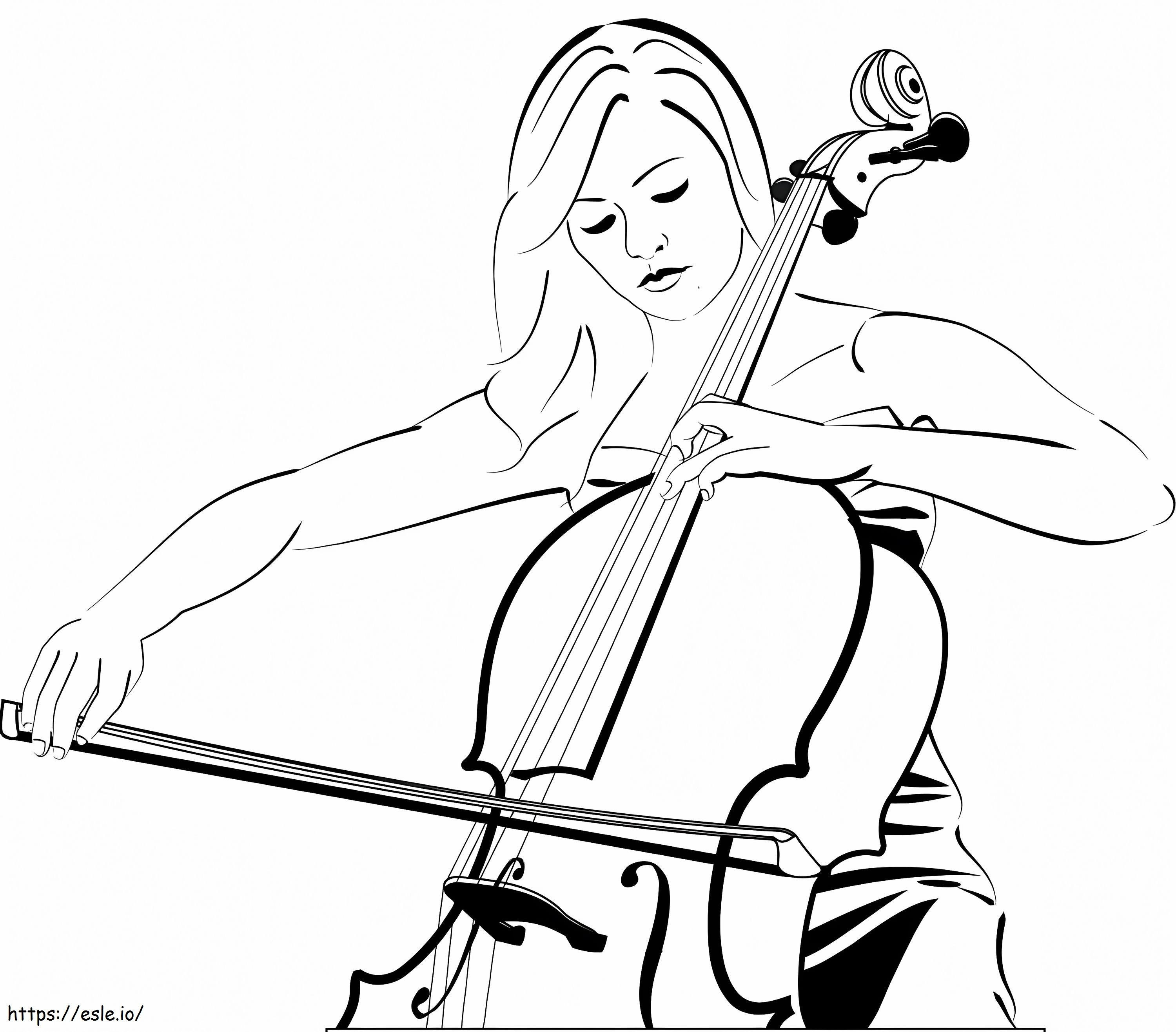 Mujer tocando el violonchelo para colorear
