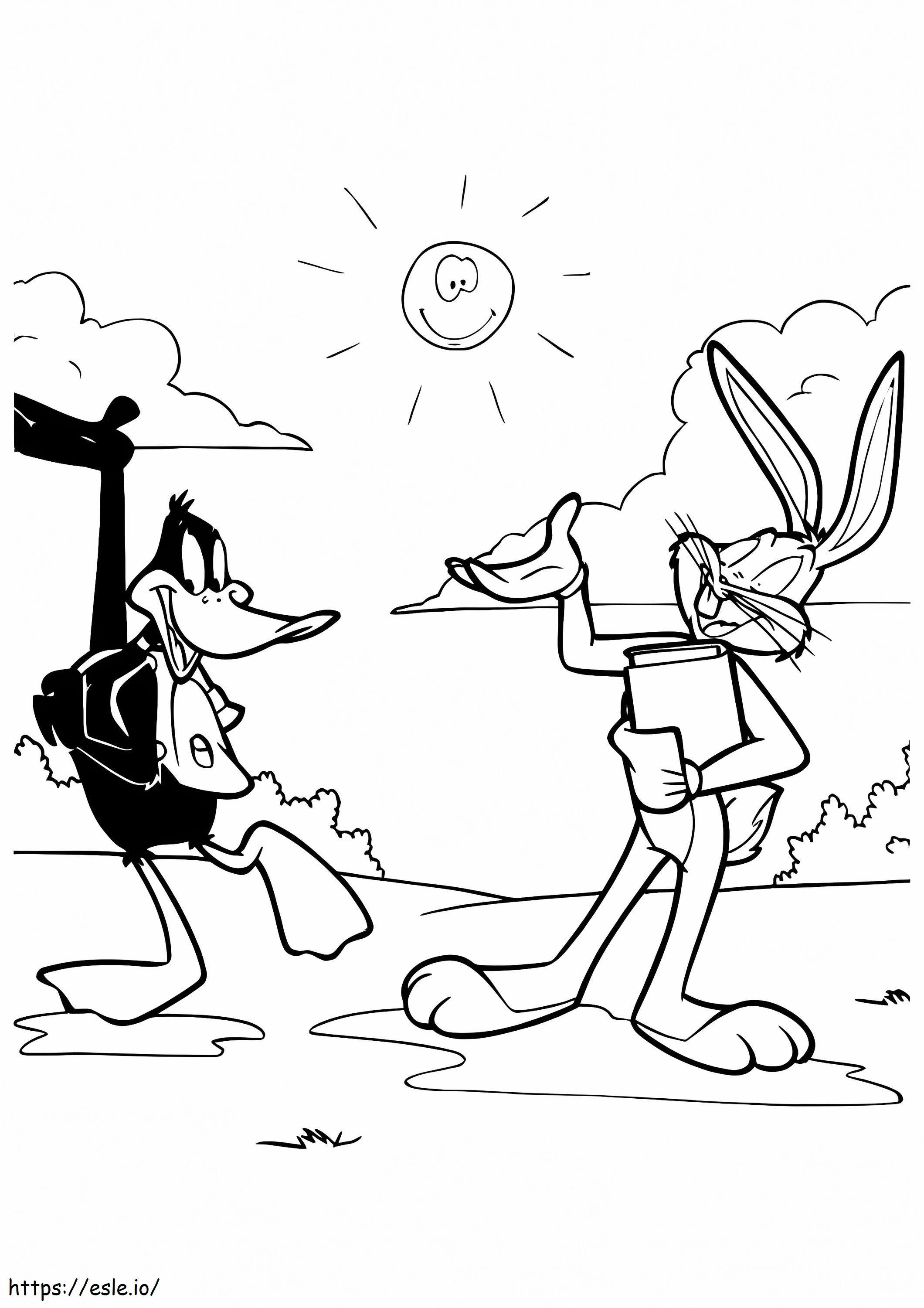 Coloriage Daffy Duck et Bugs Bunny parlent à imprimer dessin