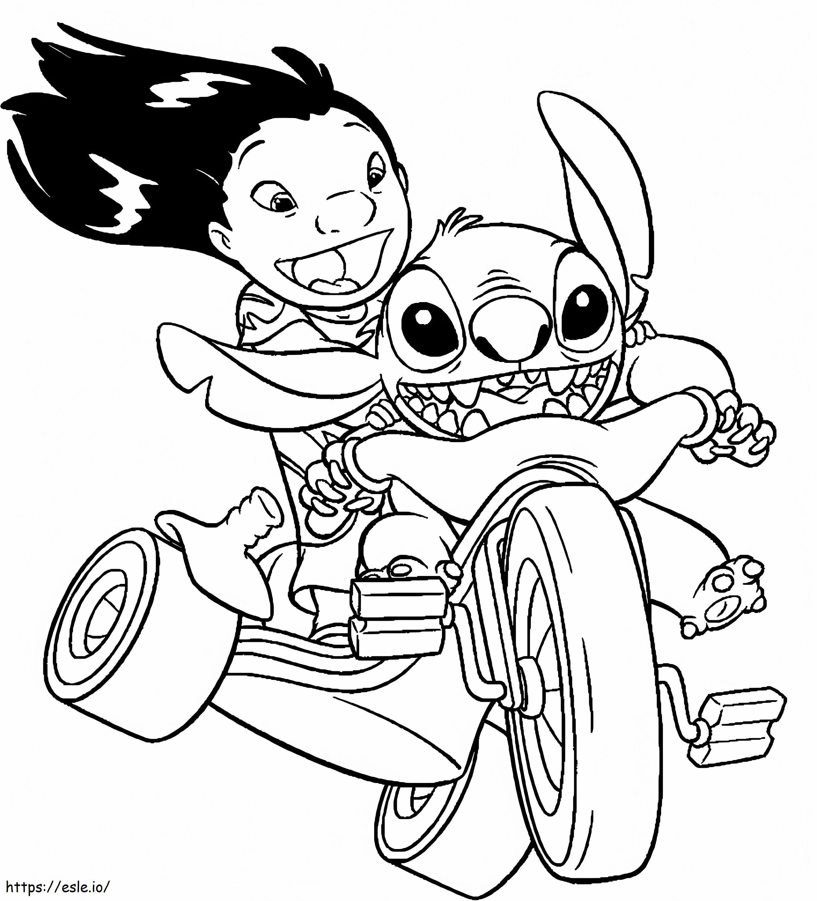 1539916445 Genial montar en bicicleta Lilo y Stitch una motocicleta para colorear