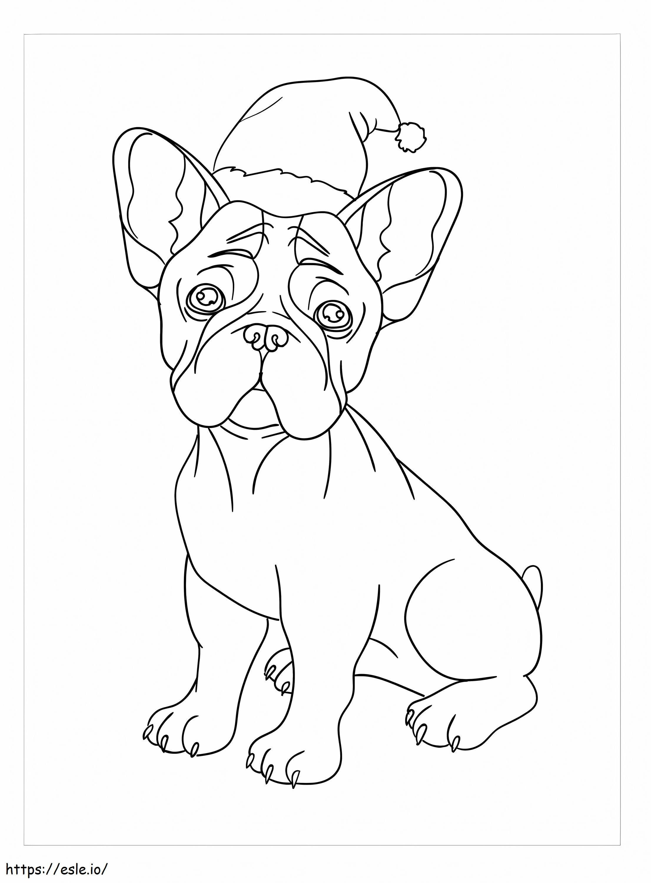 Bulldog Francês com Chapéu de Papai Noel para colorir