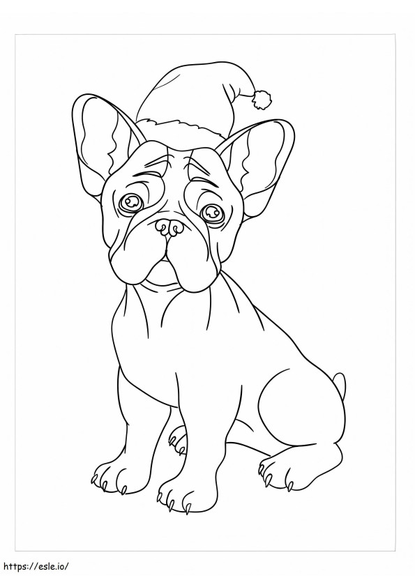 Ranskanbulldoggi joulupukin hatun kanssa värityskuva