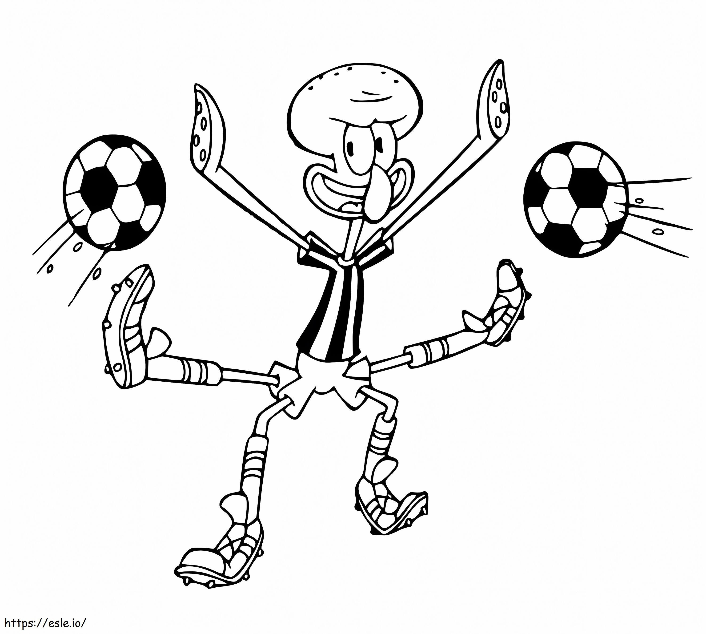 Coloriage Squidward joue au football à imprimer dessin