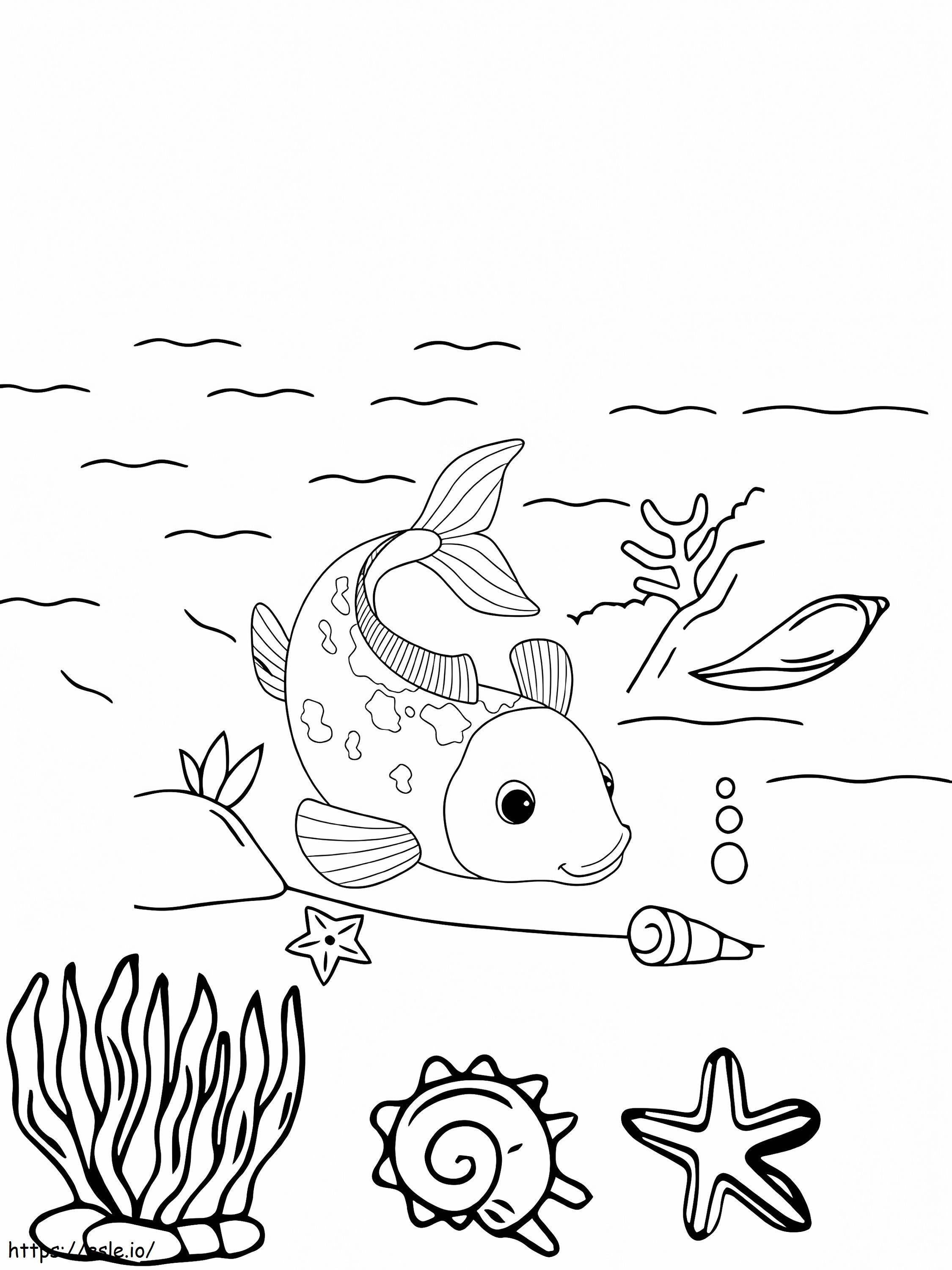 鯉と海の生き物 ぬりえ - 塗り絵