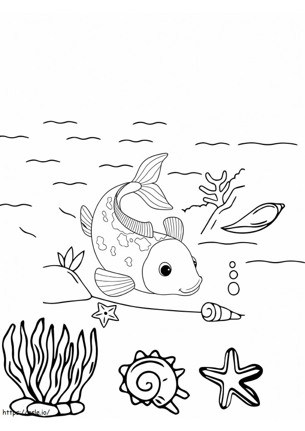 鯉と海の生き物 ぬりえ - 塗り絵