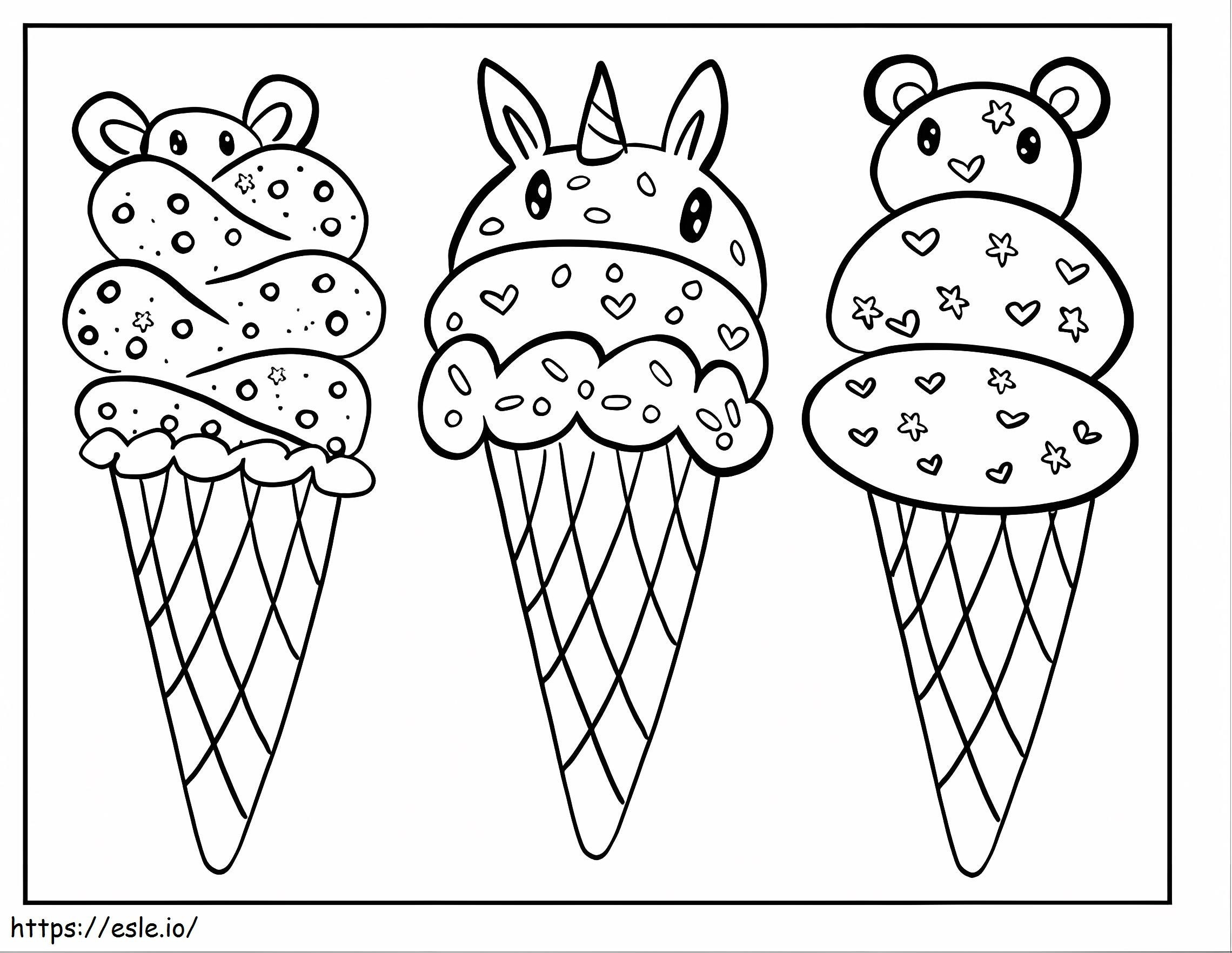 Ice Cream Trio Doodle coloring page