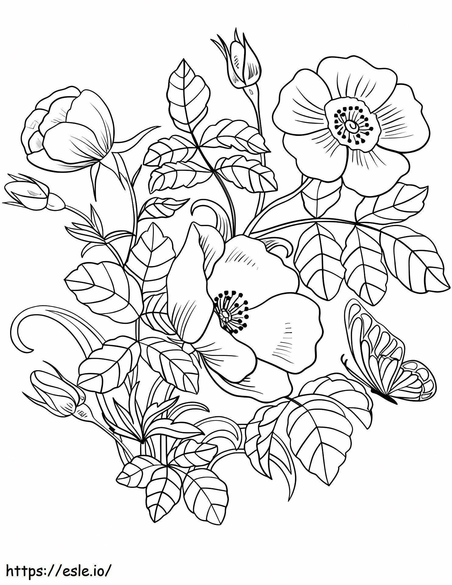 Spring Flowers And Butterflies coloring page