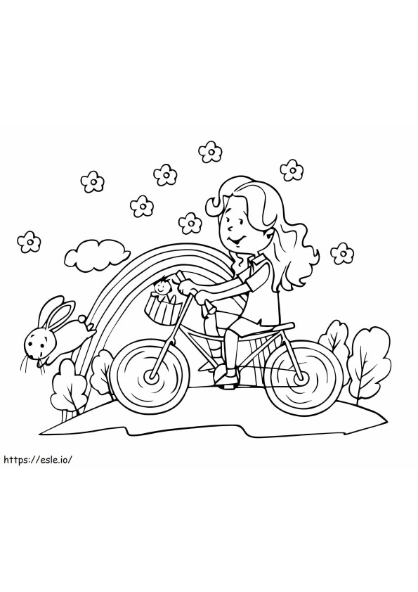 Een schattig meisje op een fiets kleurplaat