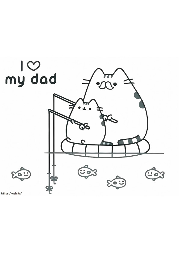 パパと一緒に釣りをする赤ちゃんプシーン ぬりえ - 塗り絵