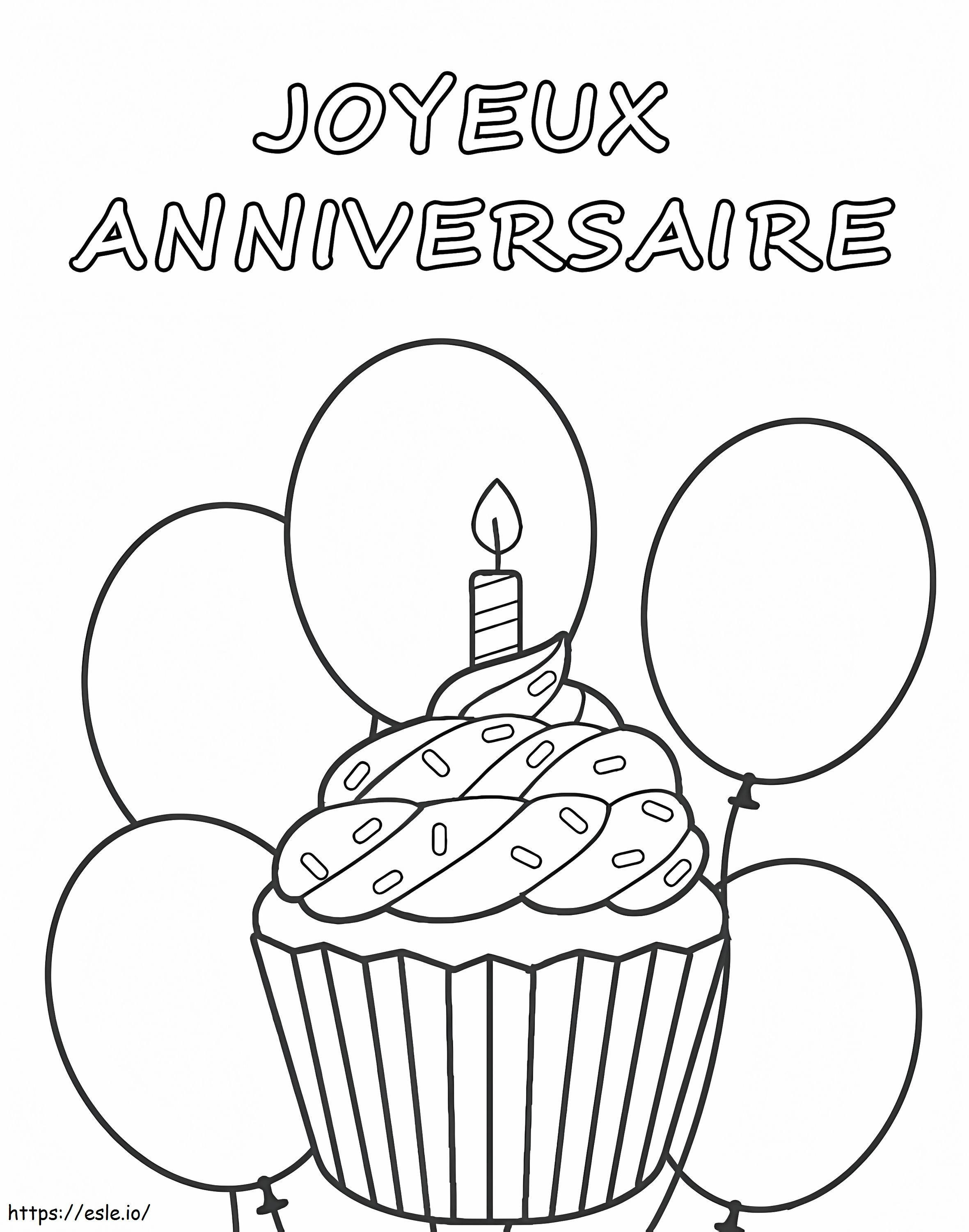 Feliz aniversário com cupcake e balões para colorir