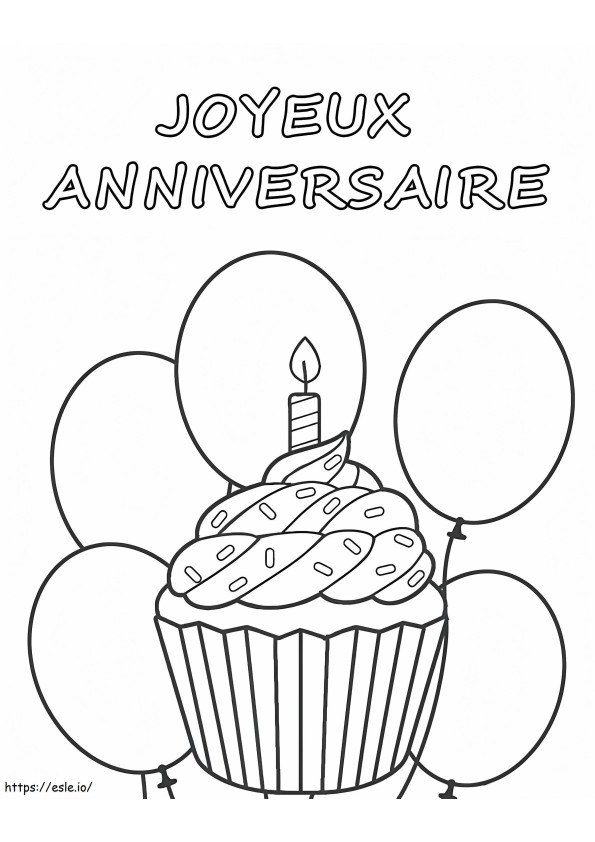 Happy Birthday With Cupcake And Balloons coloring page