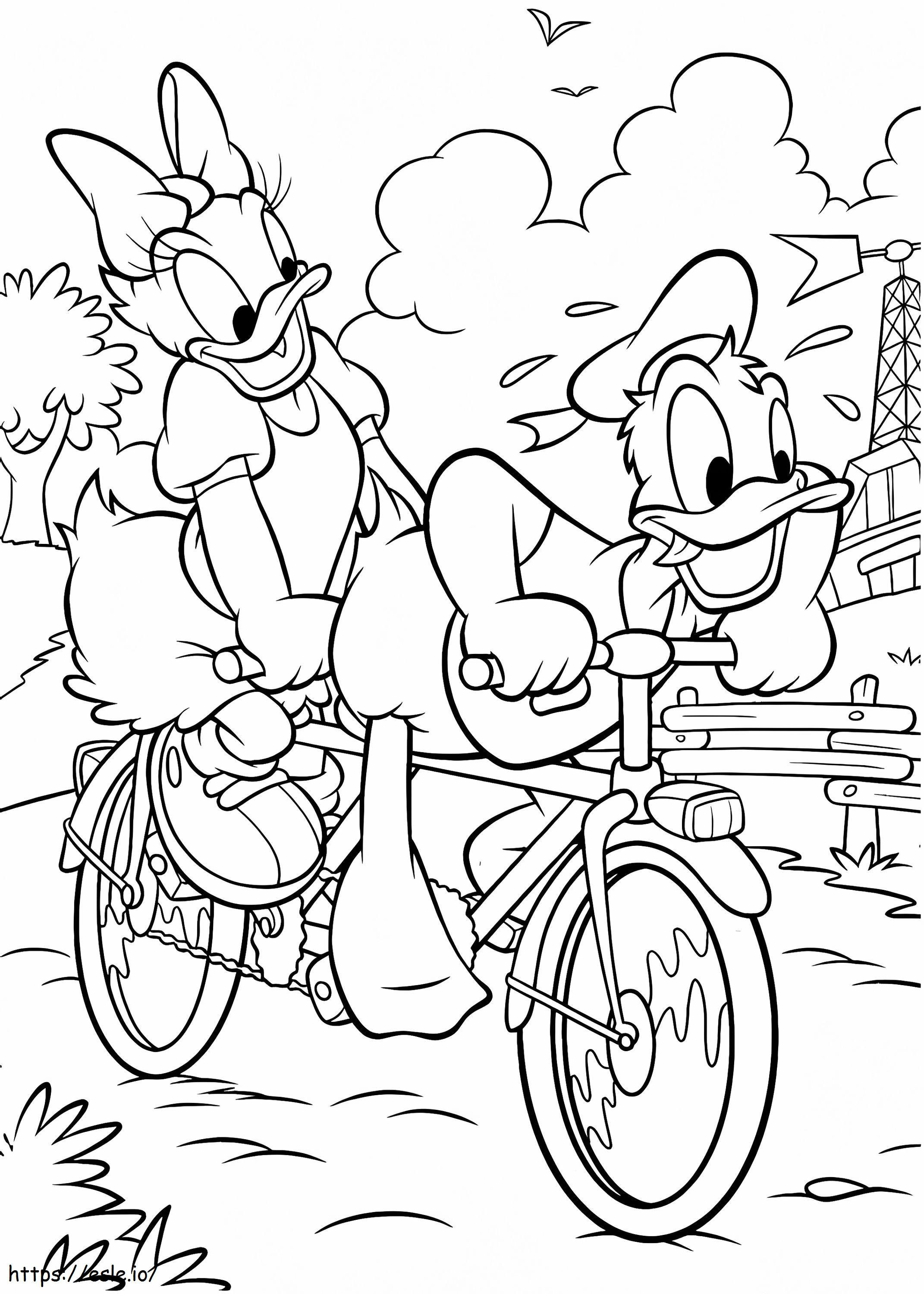 Coloriage 1534755897 Donald N Daisy sur vélo A4 à imprimer dessin
