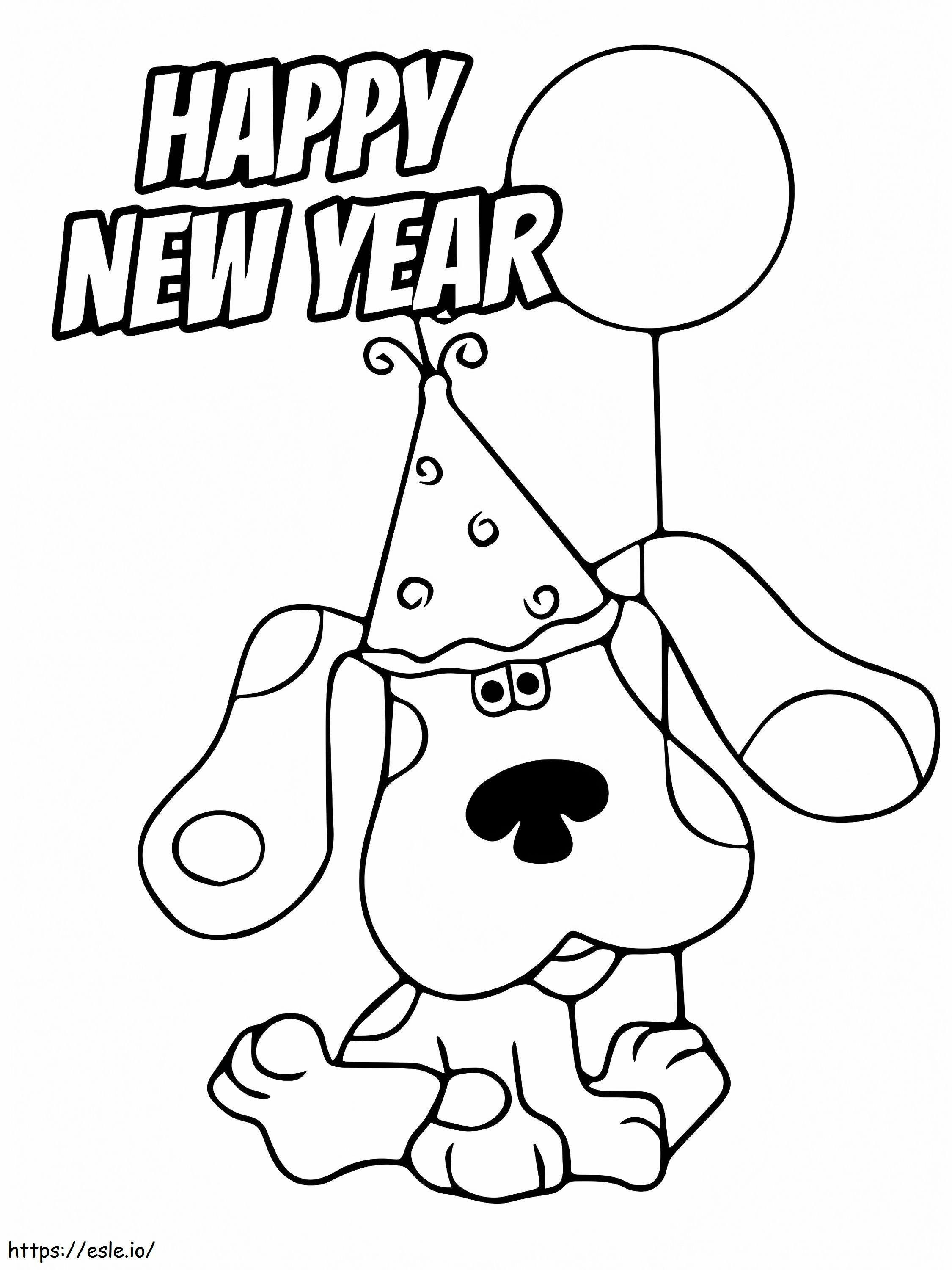 Felice anno nuovo con la pagina da colorare di disegno del cane da colorare
