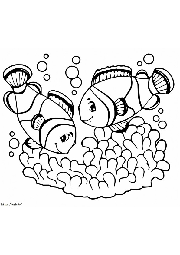 Söpöjä klovnekalaja värityskuva