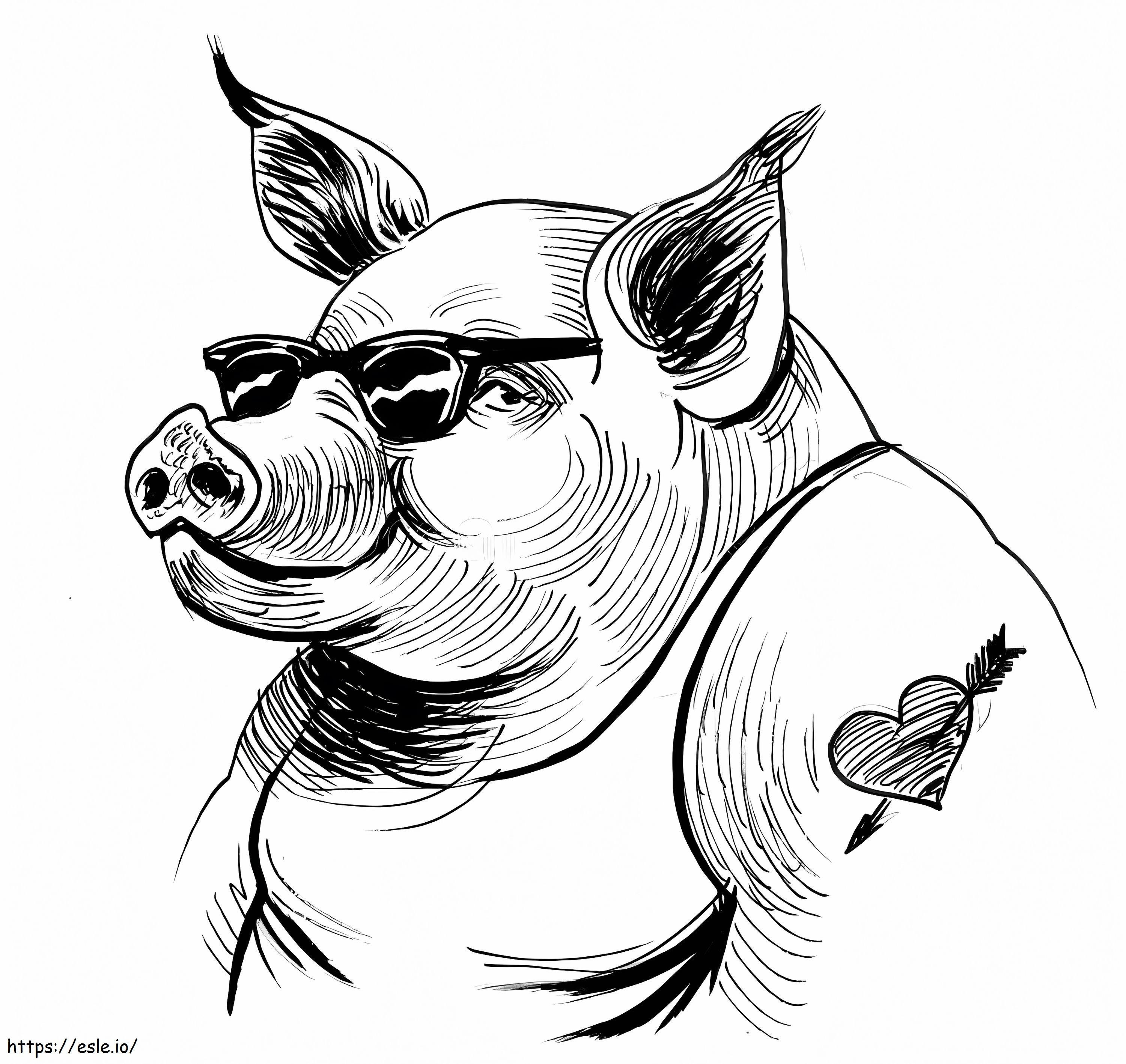 Fajny rysunek wytatuowanej świni kolorowanka