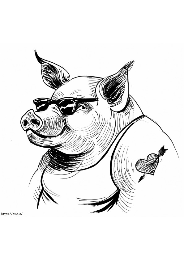 Desen cool de porc tatuat de colorat