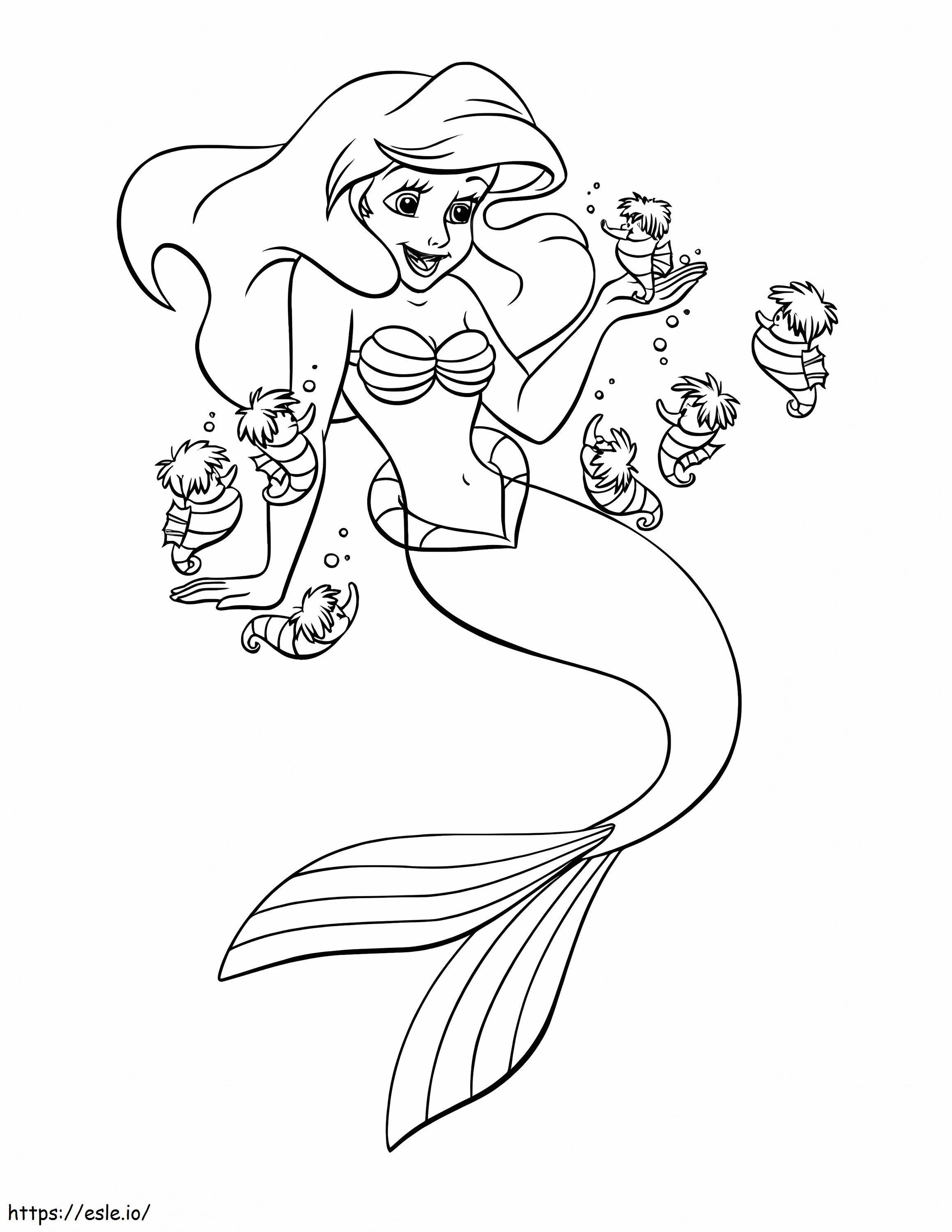 Ariel e os cavalos-marinhos para colorir