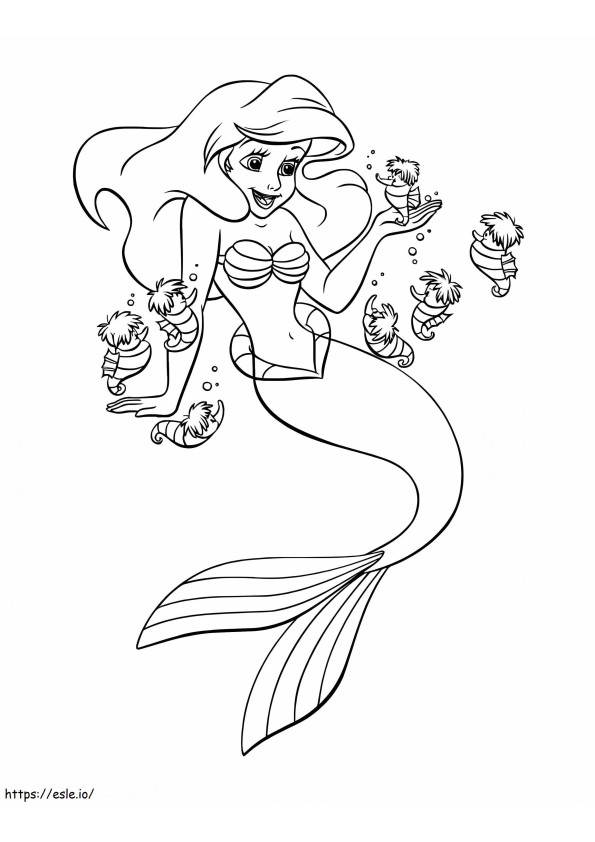 Ariel y los caballitos de mar para colorear