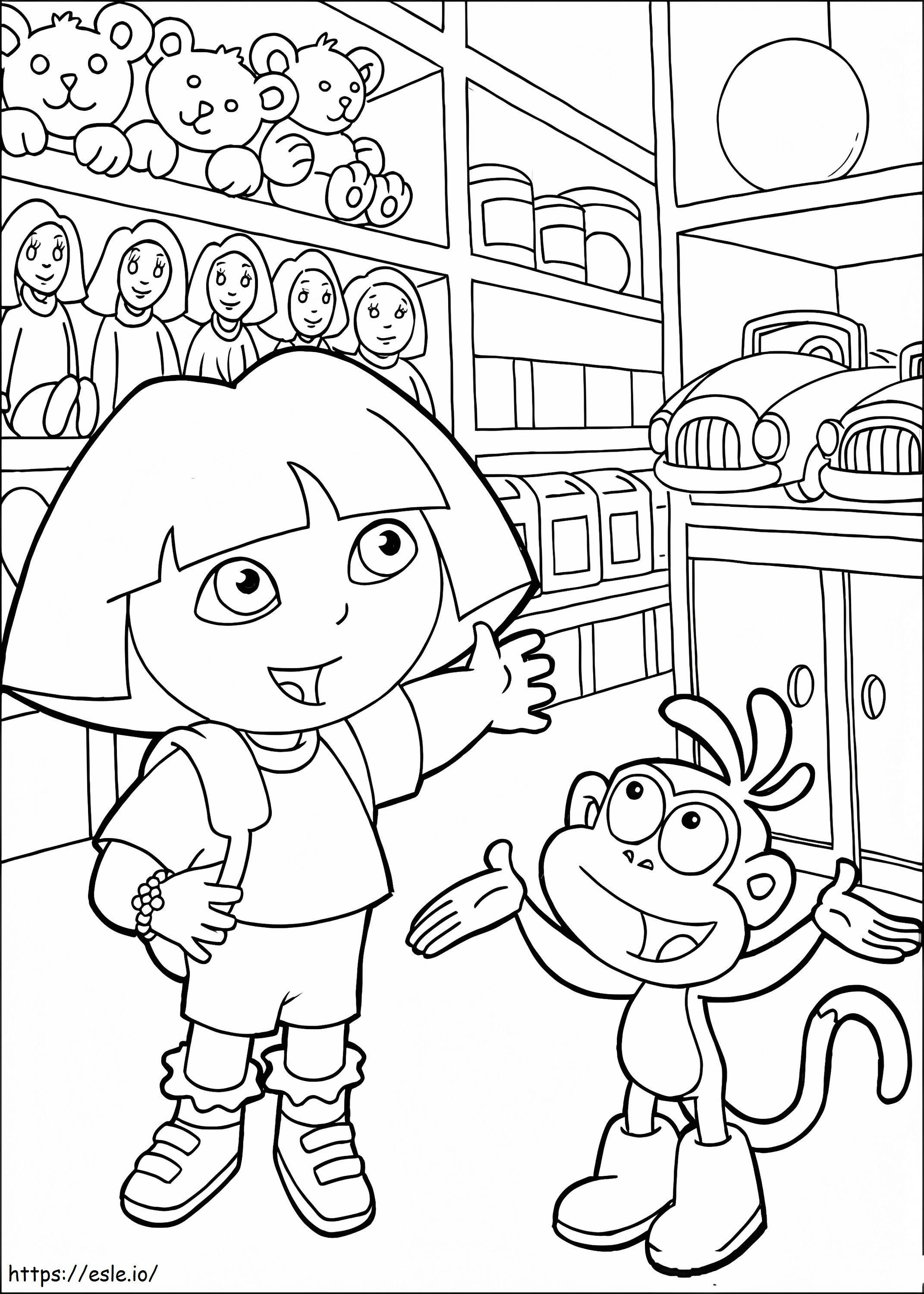 Coloriage Dora dans un magasin de jouets à imprimer dessin