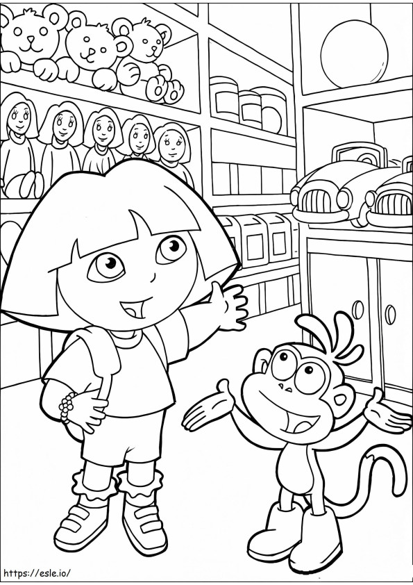 Dora în magazin de jucării de colorat