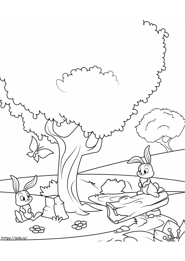 1560411721 Rabbits Under The Tree A4 coloring page