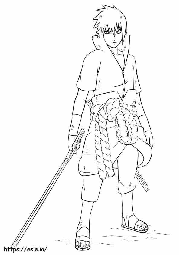 Cool Sasuke sosteniendo la espada para colorear