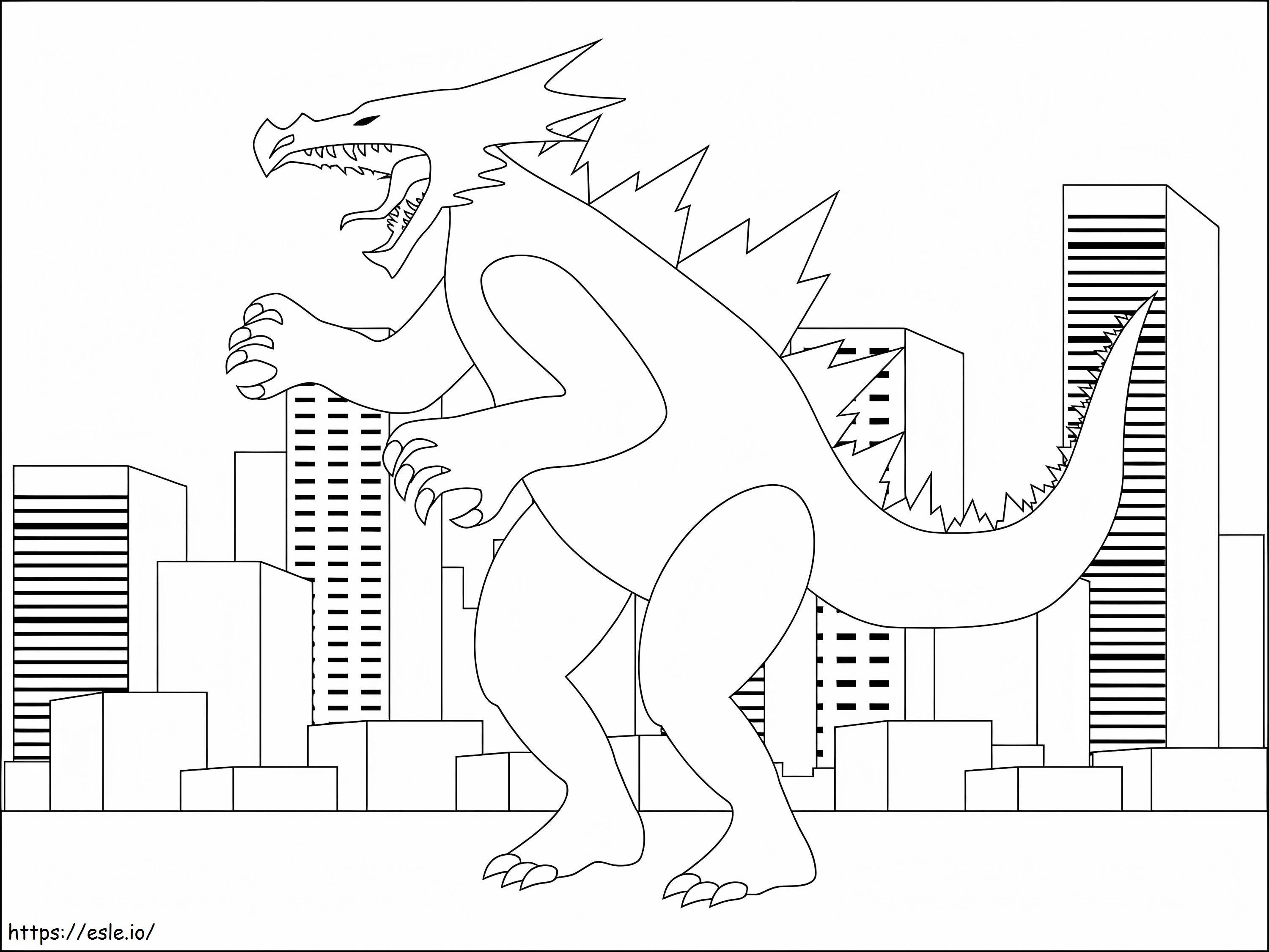 Godzilla assustador na cidade para colorir