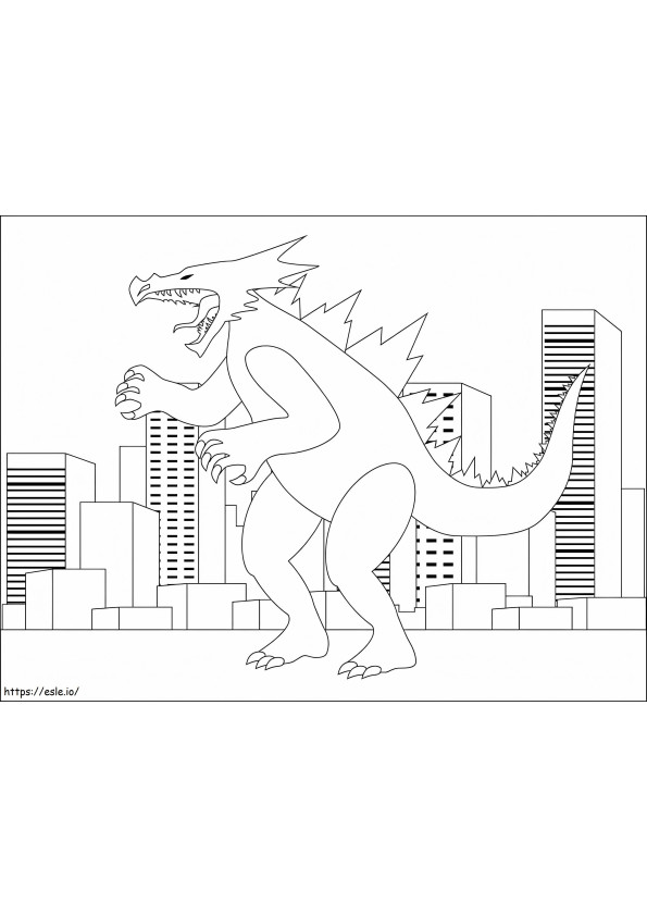 Enge Godzilla in de stad kleurplaat