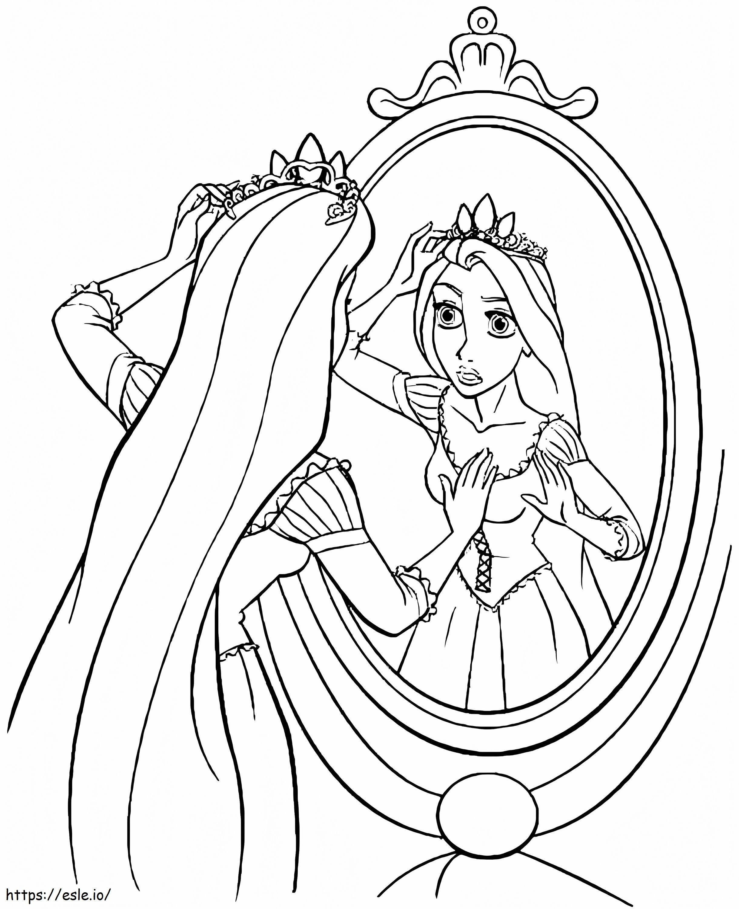 Princesa Rapunzel no espelho para colorir
