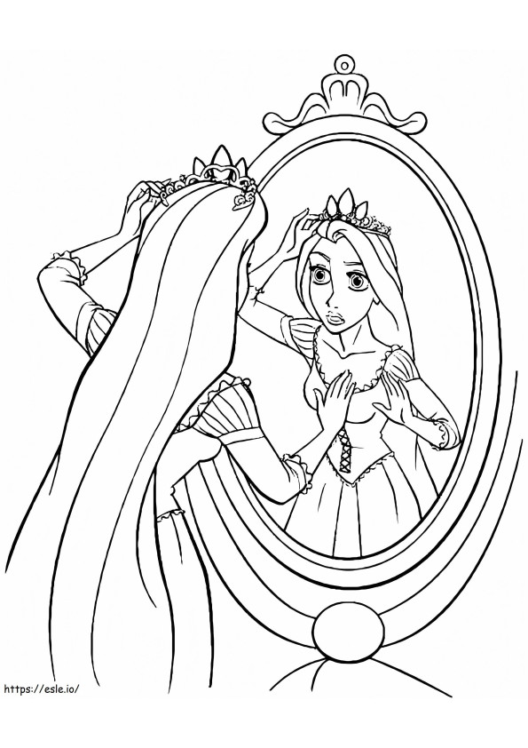 Princesa Rapunzel en el espejo para colorear