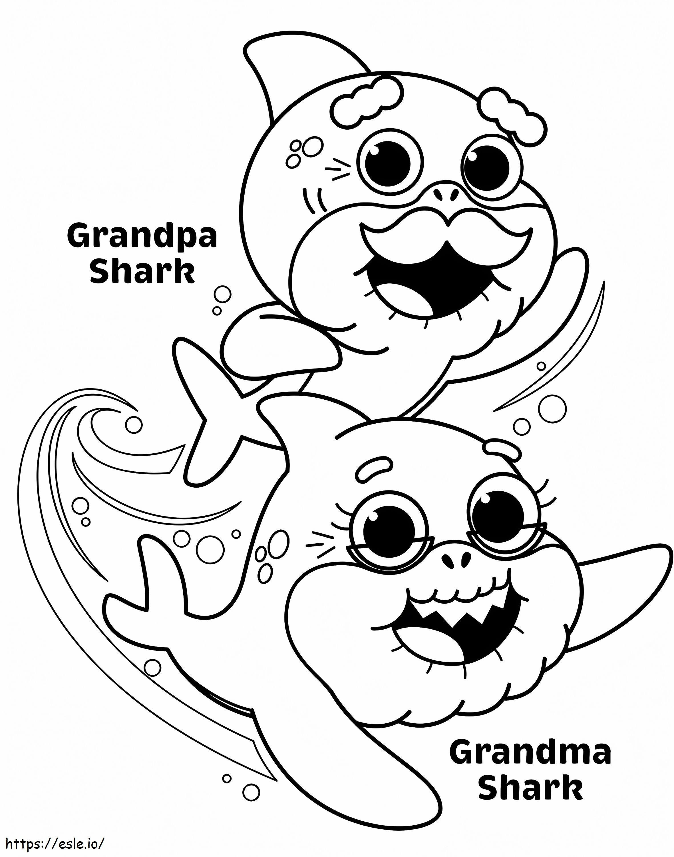Coloriage Grand-père requin et grand-mère requin à imprimer dessin