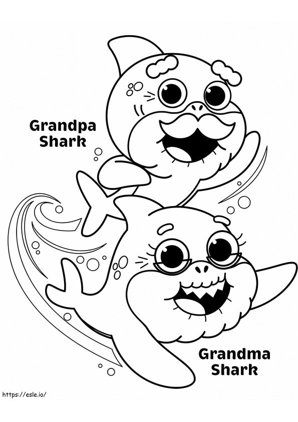 サメおじいちゃんとサメおばあちゃん ぬりえ - 塗り絵