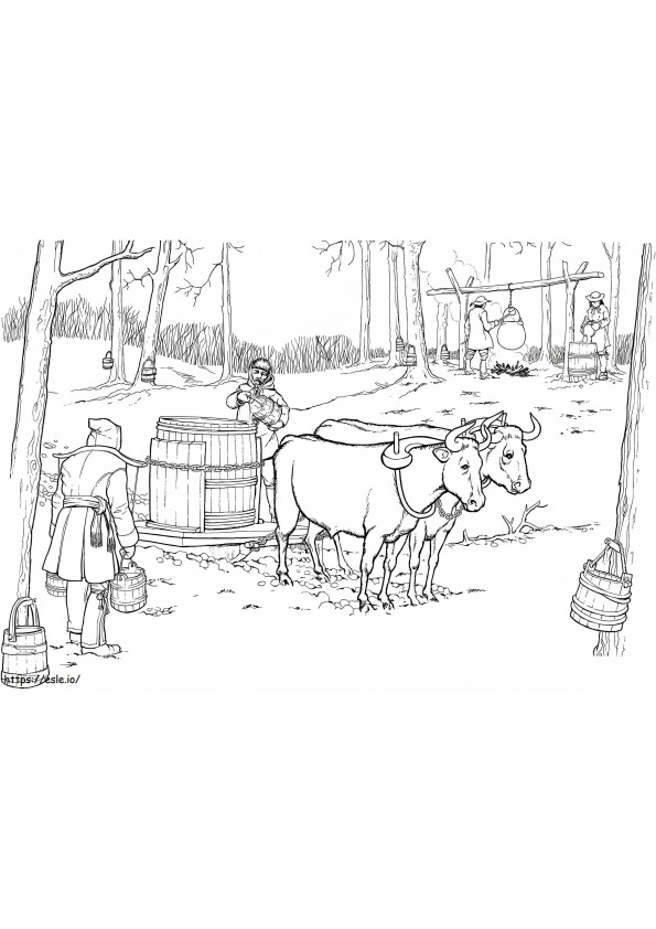 Oxen Pulling Sled coloring page