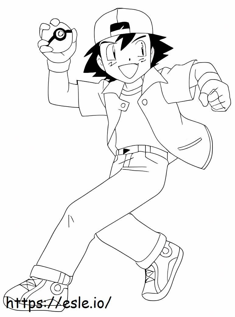 Ash segurando uma pokébola engraçado para colorir
