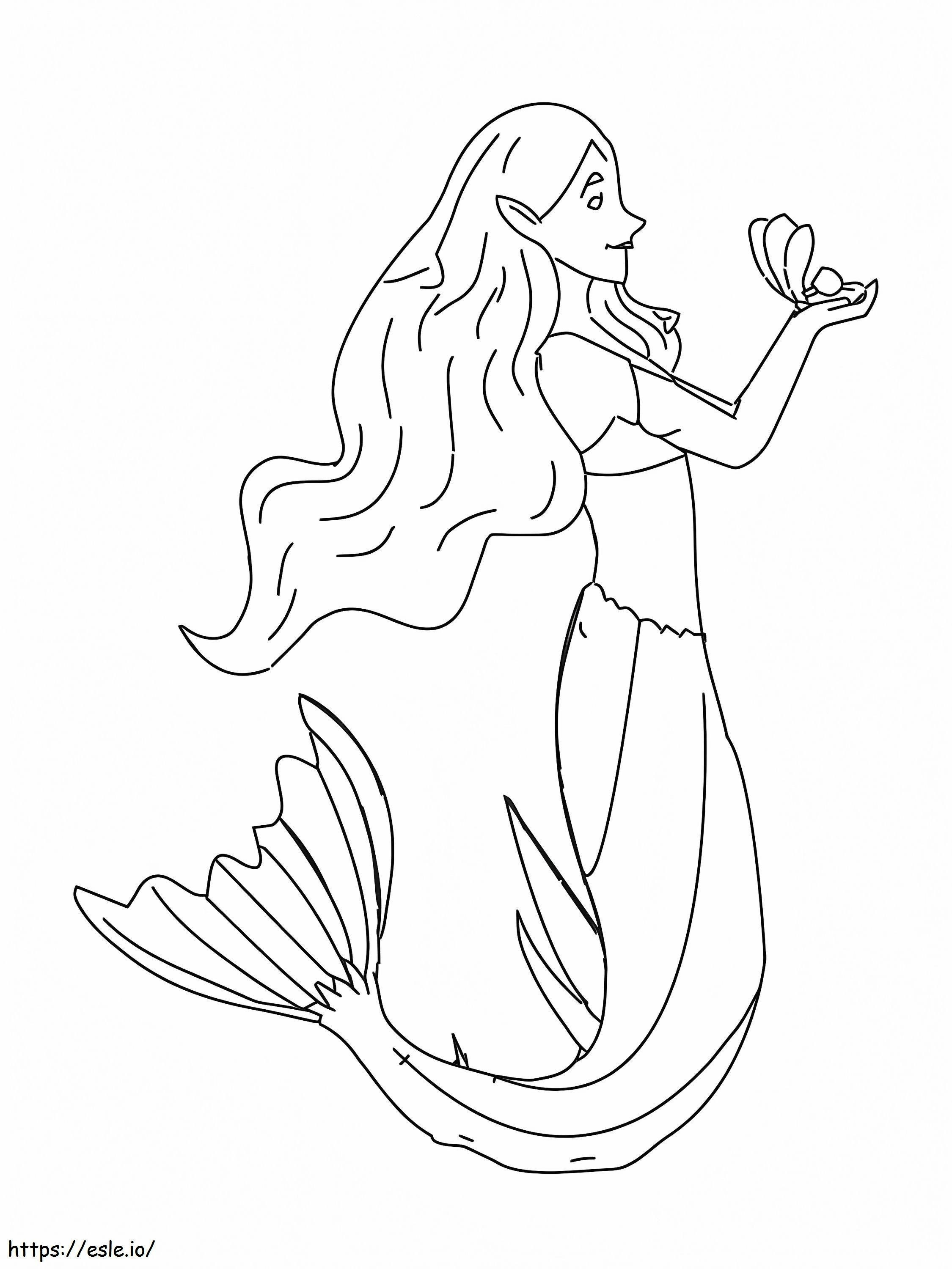 Coloriage Sirène souriante tenant une coquille à imprimer dessin