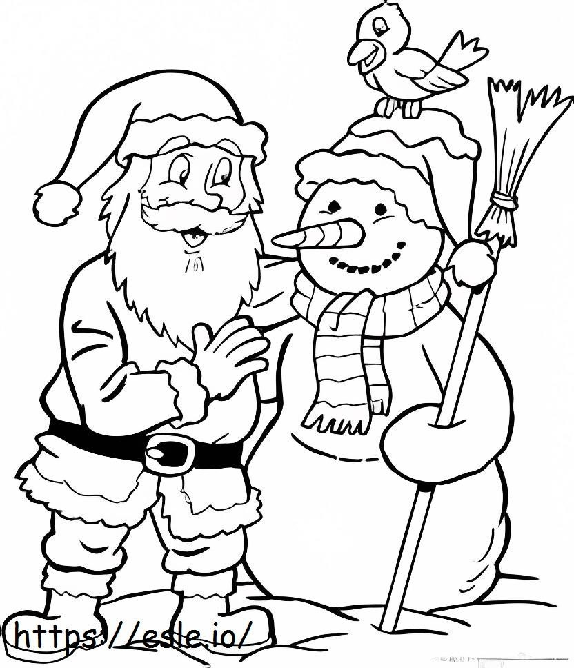 Coloriage Père Noël et bonhomme de neige drôles à imprimer dessin