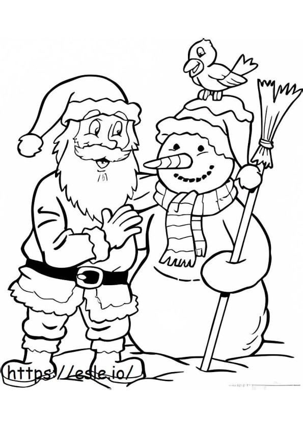 Coloriage Père Noël et bonhomme de neige drôles à imprimer dessin