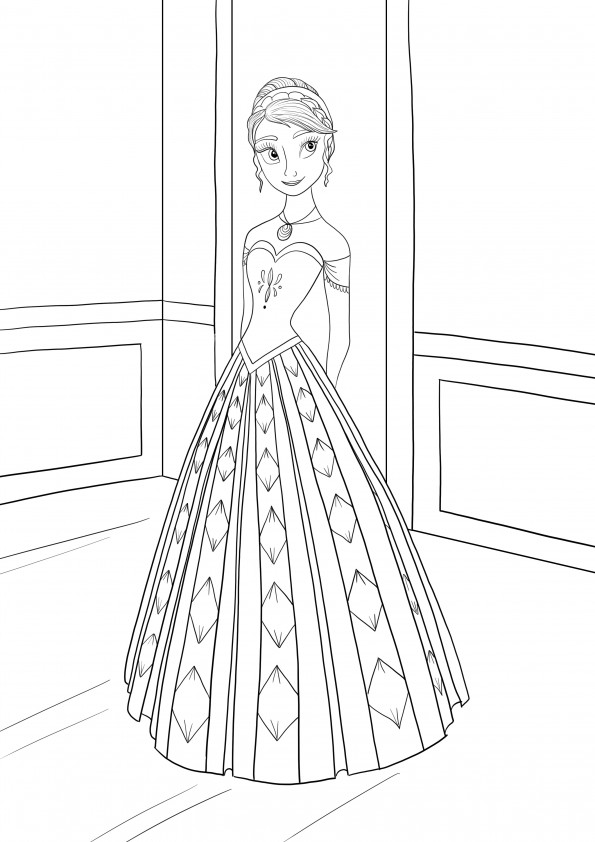 Princess Anna from Frozen cartoon free printing and coloring