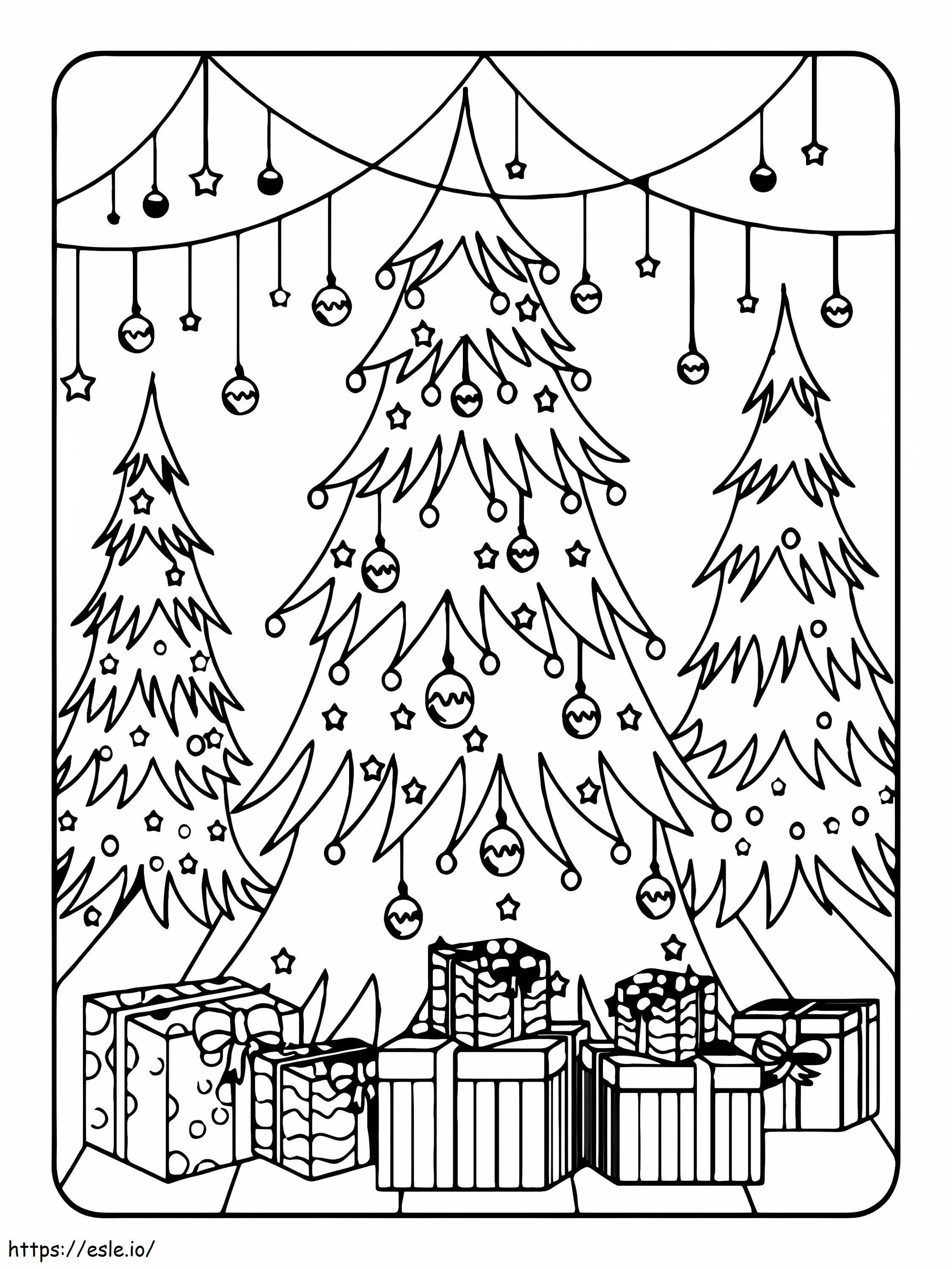 Coloriage Arbres de Noël et cadeaux à imprimer dessin