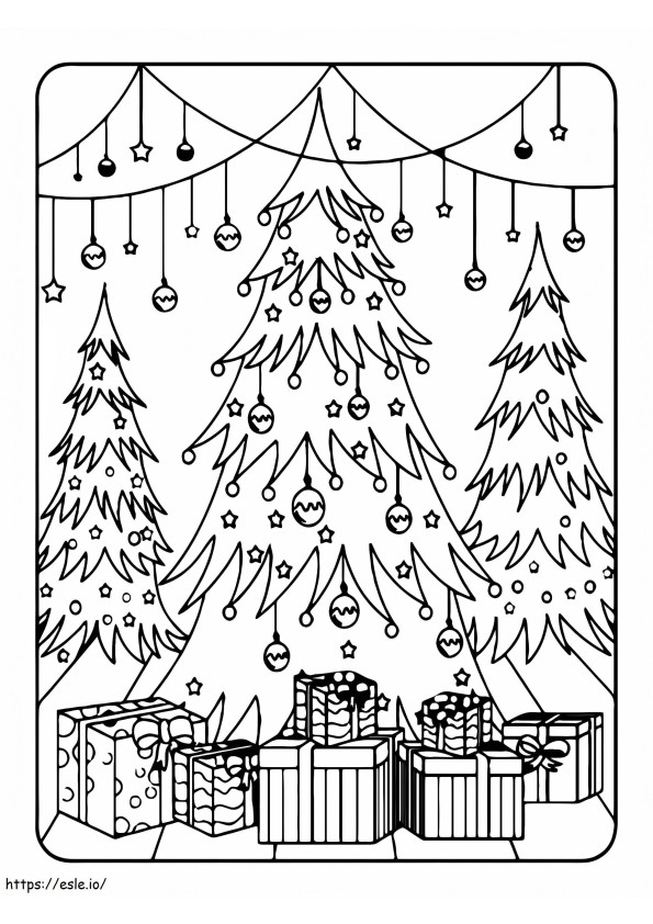 Coloriage Arbres de Noël et cadeaux à imprimer dessin