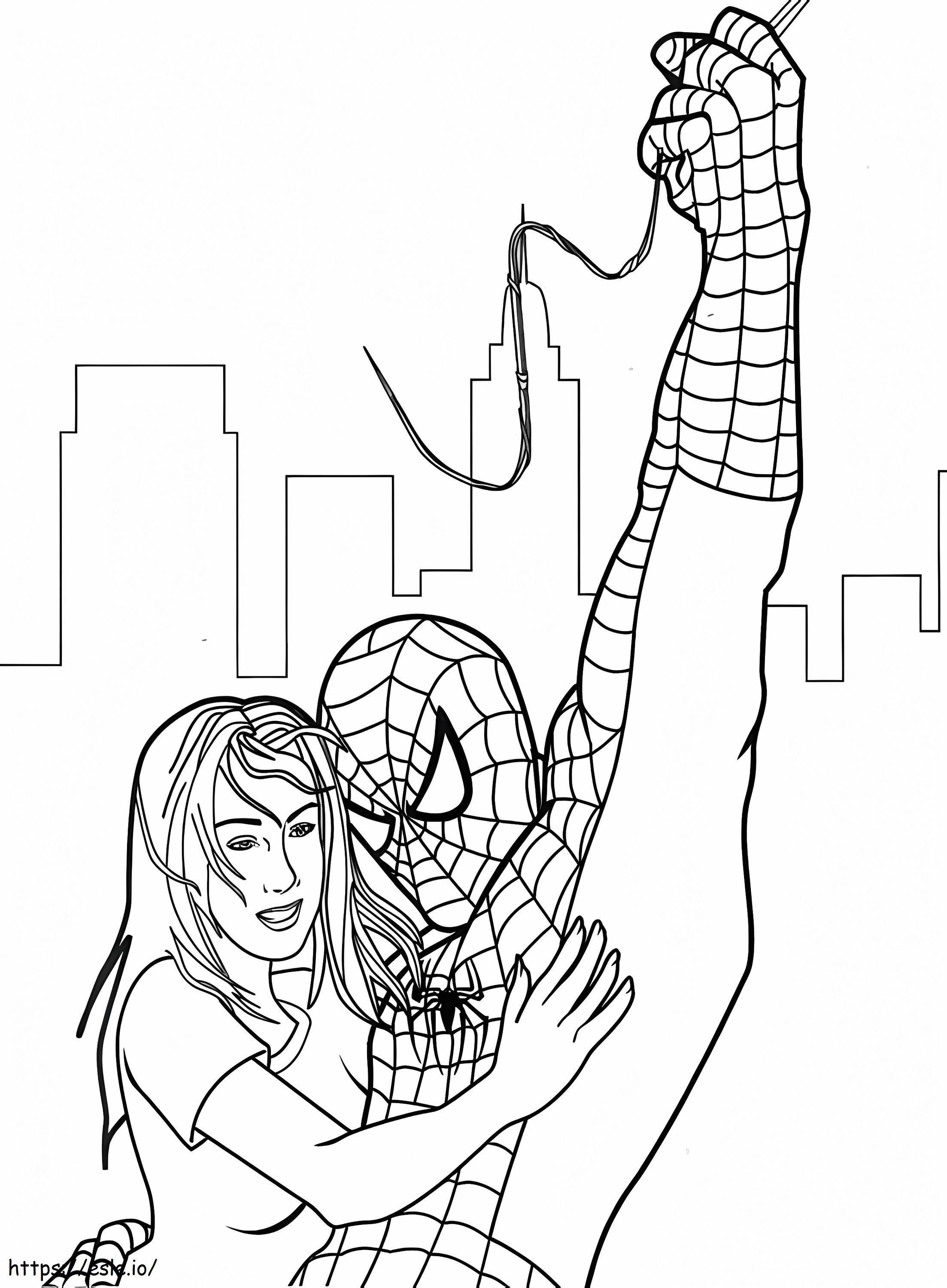 Homem-Aranha salva a garota para colorir