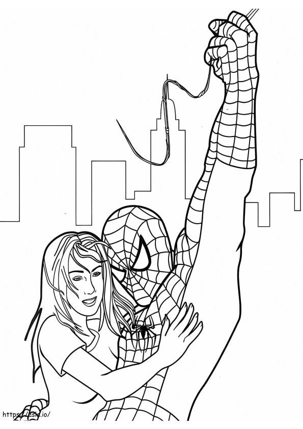Spiderman Menyelamatkan Gadis itu Gambar Mewarnai
