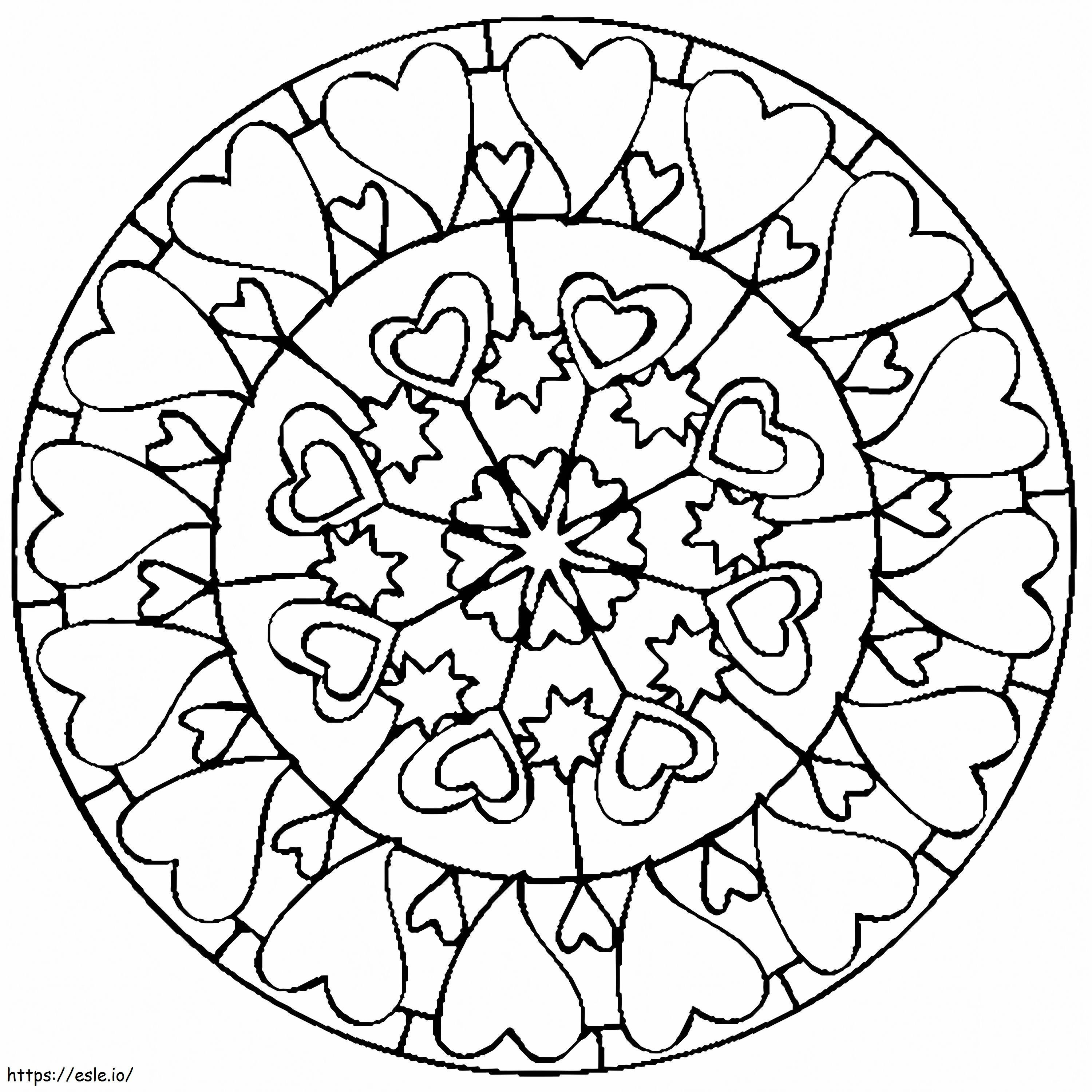 Mandala De Corazón Simple En Círculo para colorear